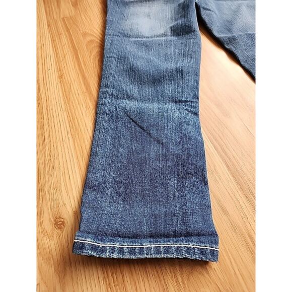 Soundgirl Denim Capri Jeans Sz 5 Embroidered Rhinestones Thick Stitch Distressed - Picture 9 of 12